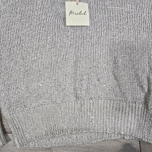 Marled Womens Light Gray Metallic Sweater Size L Shimmery Knit Collared Pullover - Picture 6 of 12
